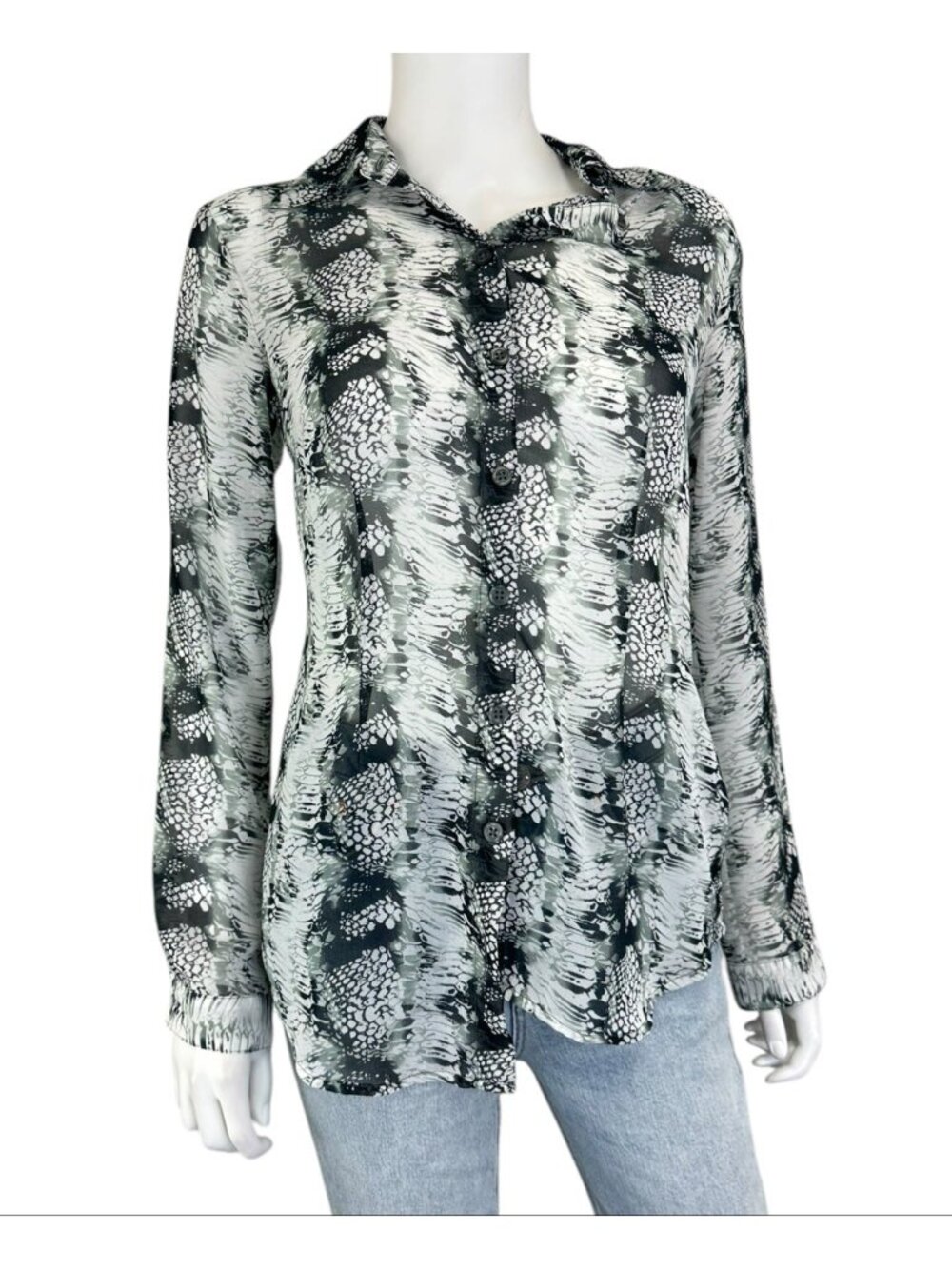 cabi Sheer Snakeskin Button-Down Shirt Size XS